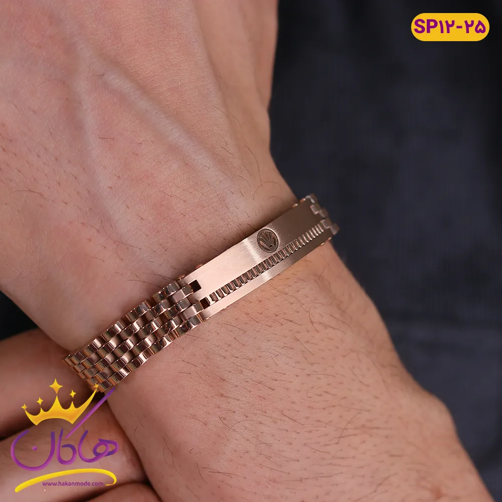 دستبند رولکس رزگلد پلاک گرد | ROLEX sp 12/25