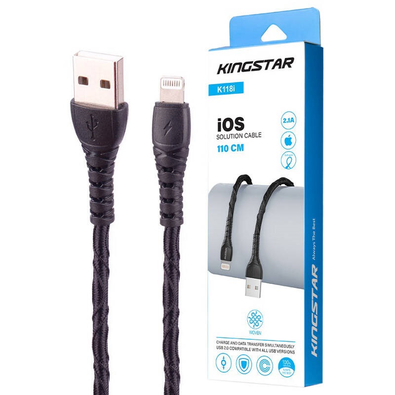 کابل آیفونی فست شارژ KingStar K118i 2.1A 1.1m