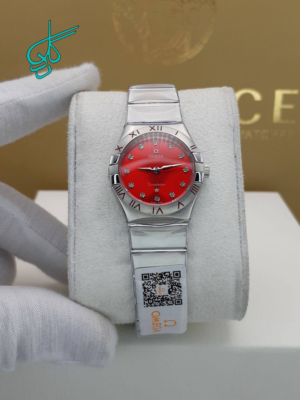 خرید ساعت زنانه امگا موتور ژاپن کوراتز جنس استیل رنگ ثابت و ضد حساسیت شیشه کریستال سافایر معدنی ضدخش سایز قاب 31 میلیمتر ضدآب ایندکس نگین دار کد 1918144 - ردگل