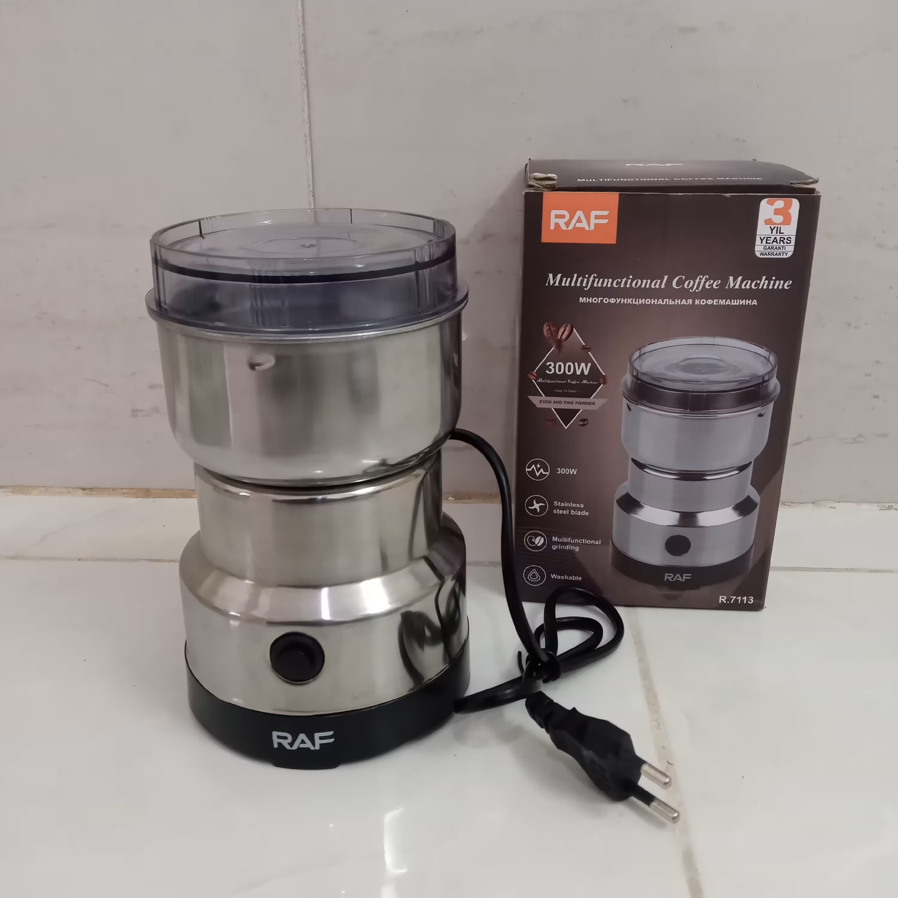 آسیاب همه کاره  و خردکن  راف RAF ساخت چین CHINAموتور 300وات 4 تیغه بدنه استیل خردکردن قهوه وادویه          