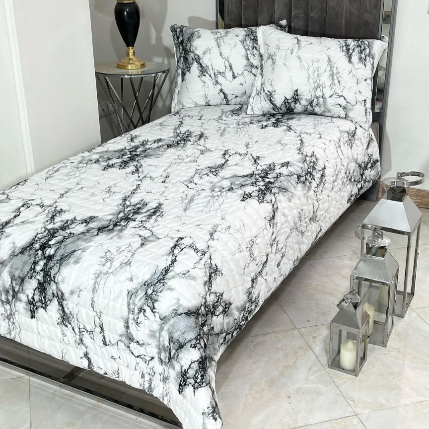 سرویس ملحفه مدل کشدوز niki04.25 طرح ماربل کد 120 یک نفره دو تکه