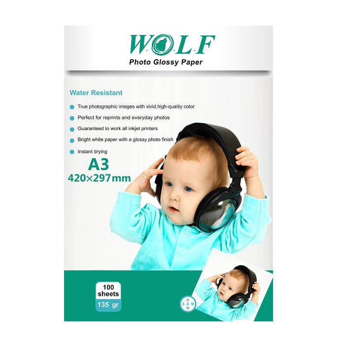 کاغذ فتو گلاسه 135 گرم ولف سایز A3
