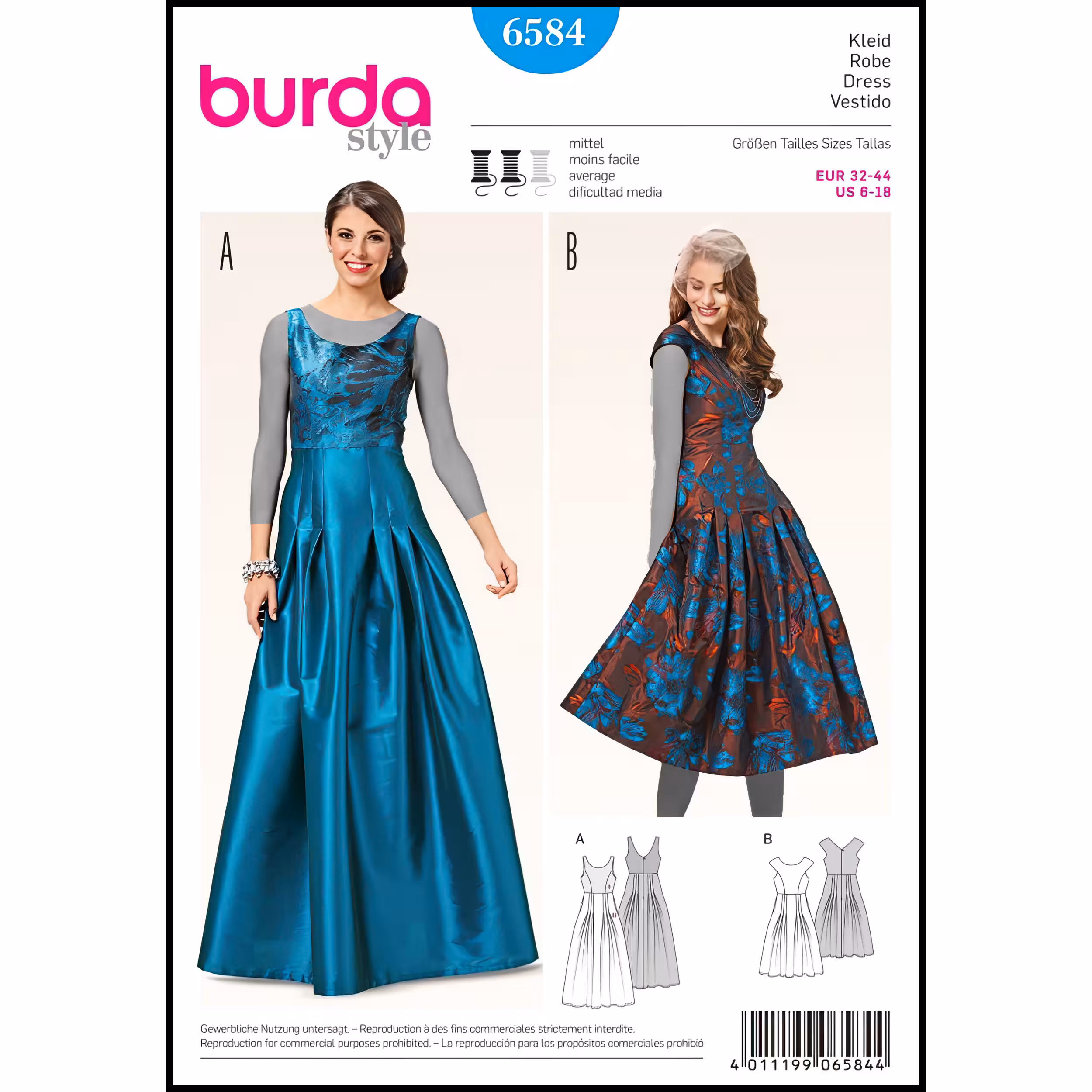 الگو خیاطی پیراهن مجلسی زنانه بوردا استایل کد 6584 سایز 32 تا 44 متد مولر