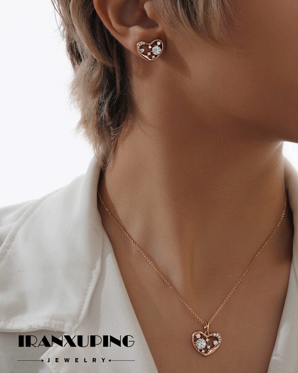 نیم ست بدون زنجیر ژوپینگ اصل با روکش طلا 24 عیار کد XPH46198