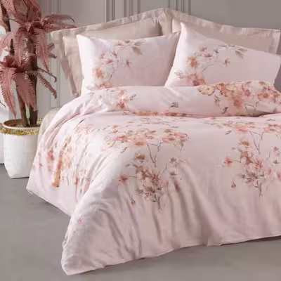 سرویس روتختی کاتن باکس مدل Satin Pansy Bej دو نفره 6 تکه