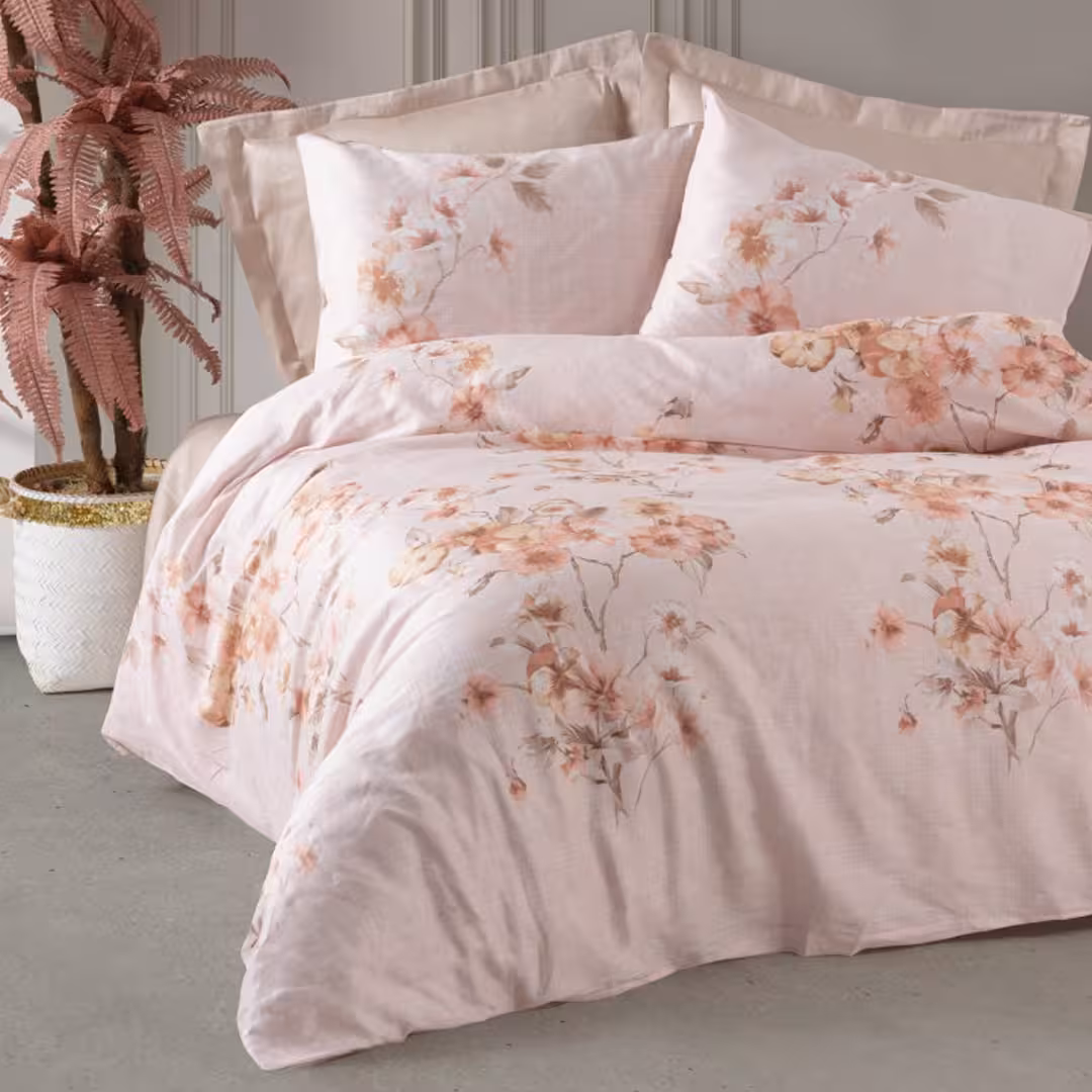 سرویس روتختی کاتن باکس مدل Satin Pansy Bej دو نفره 6 تکه