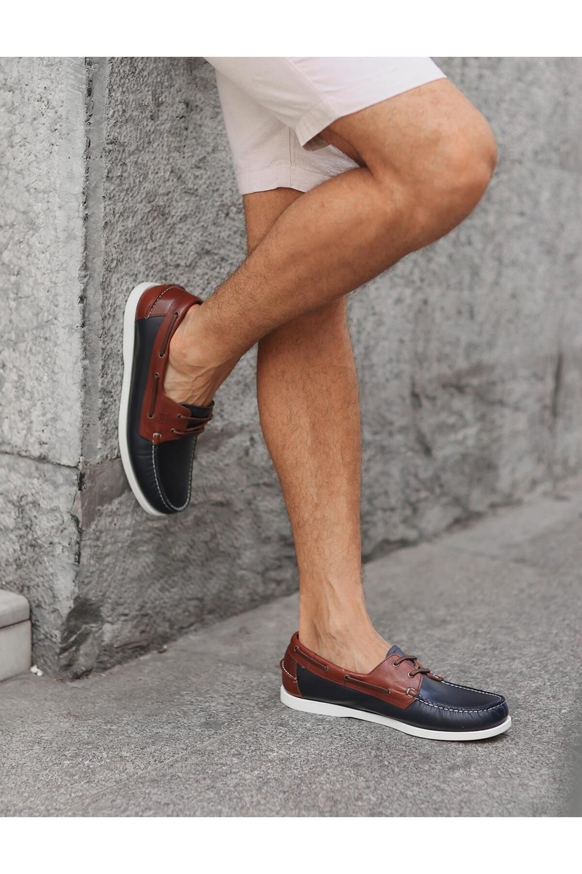 کفش های کژوال چند رنگ مردانه چرم واقعی فاقد روزانه آبی دریایی است Cabani