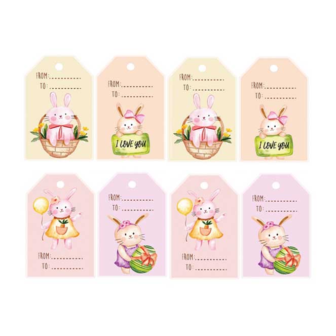 آویز تزیینی مدل اتیکت هدیه طرح خرگوش کیوت مجموعه 8 عددی