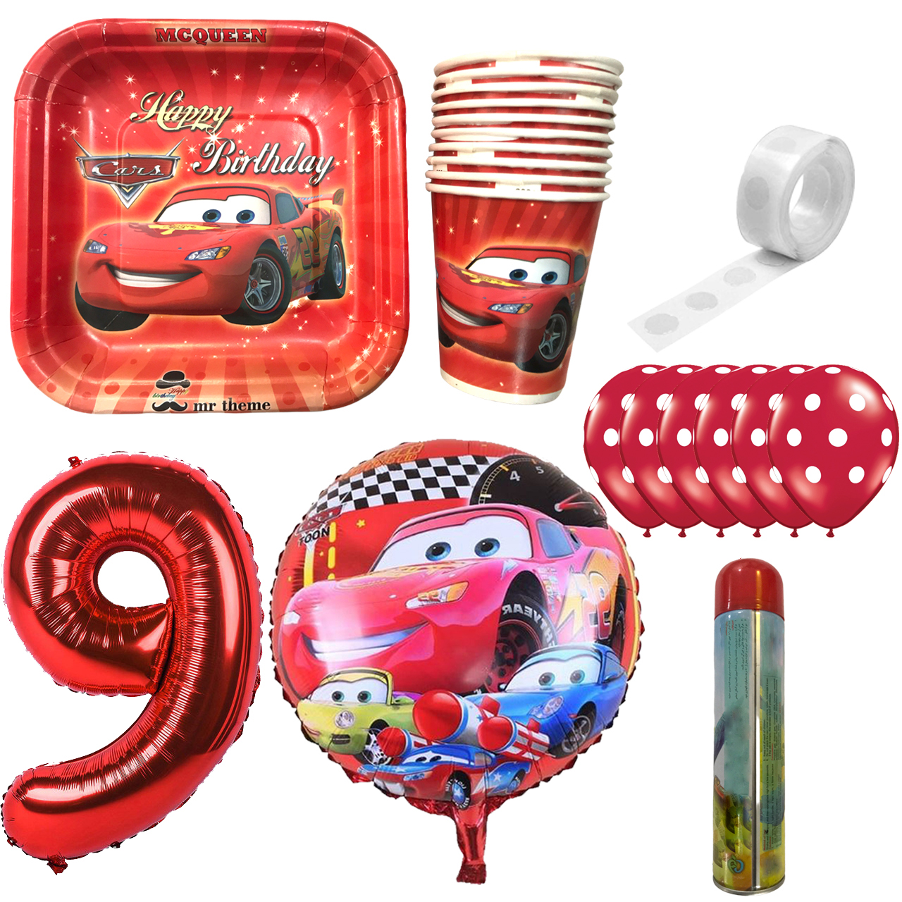 مجموعه 30 عددی تم تولد مسترتم طرح ماشین مک کوئین کد 9