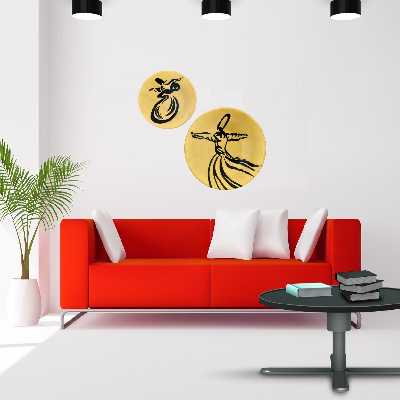 بشقاب دیوارکوب سفالی طرح سماع مجموعه 2 عددی