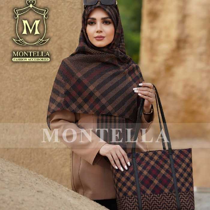 ست کیف و روسری زنانه مجلسی رنگ عنابی با کیف مستطیلی بزرگ دسته چرمی و ارسال رایگان  mo101
