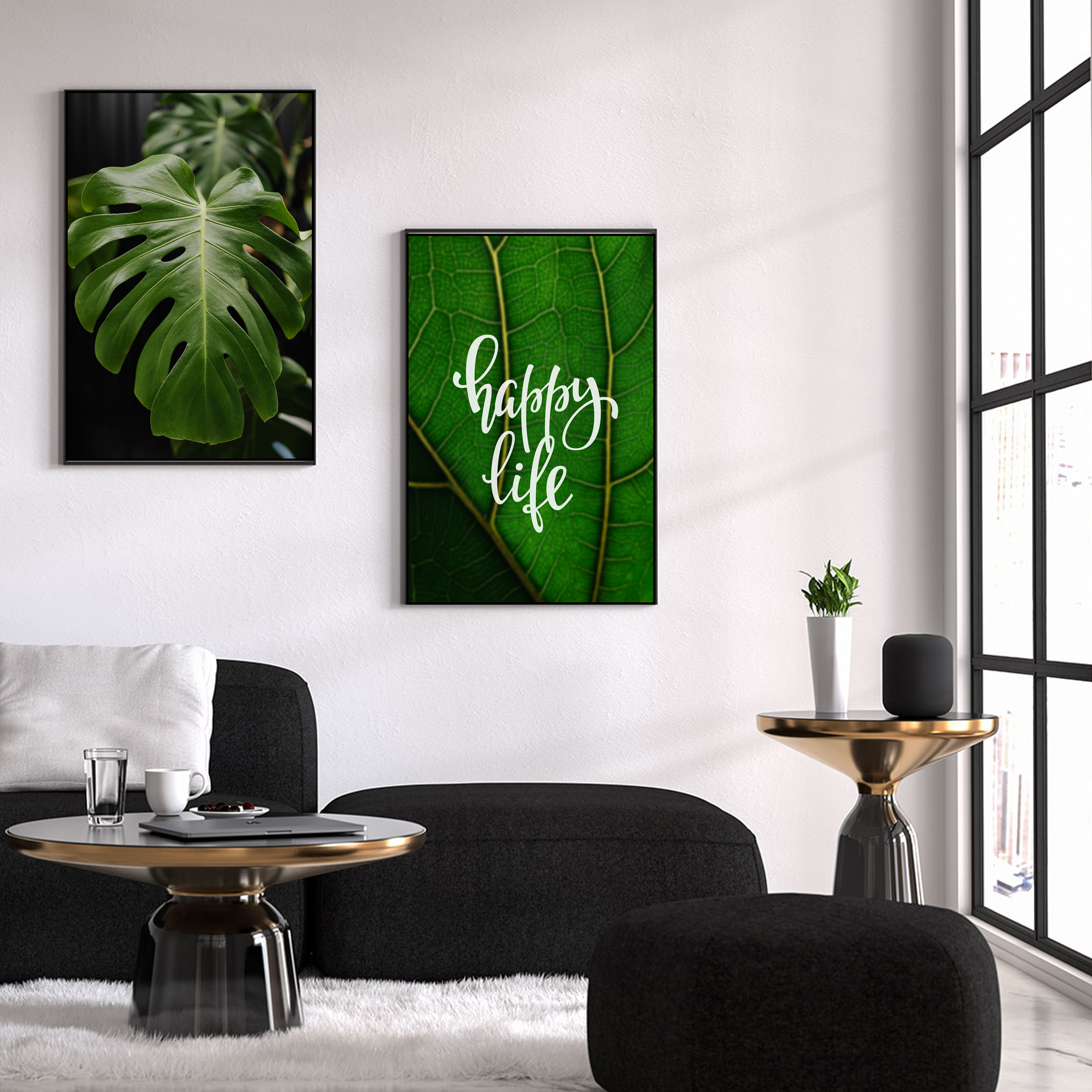 تابلو روما دیزاین طرح برگ انجیری و نوشته لاتین مدل A123d مجموعه 2 عددی