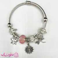 دستبند زنانه پاندورا طرح بهاری نقره ای صورتی کد 75