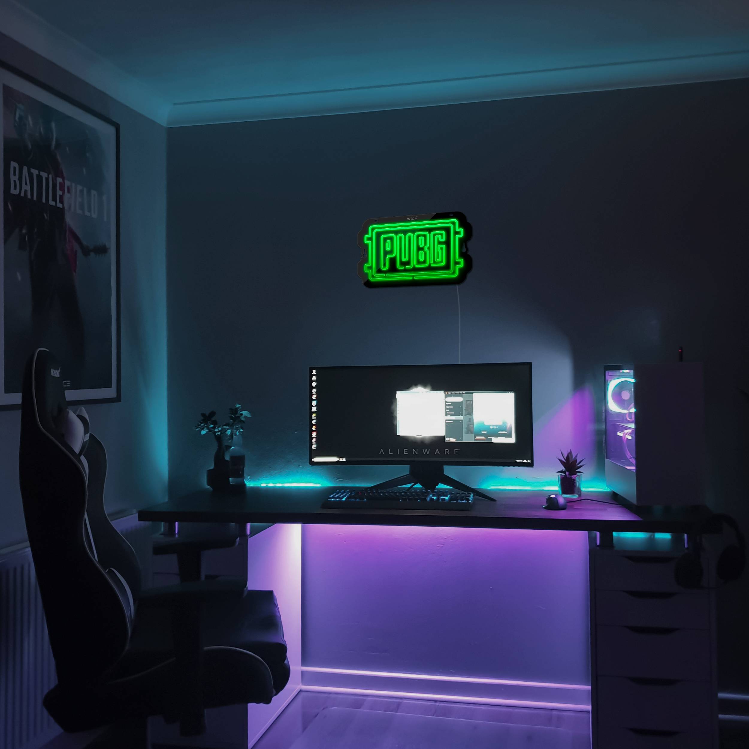 چراغ دیواری نئون دیزاین مدل Pubg-Logo-BL_GR