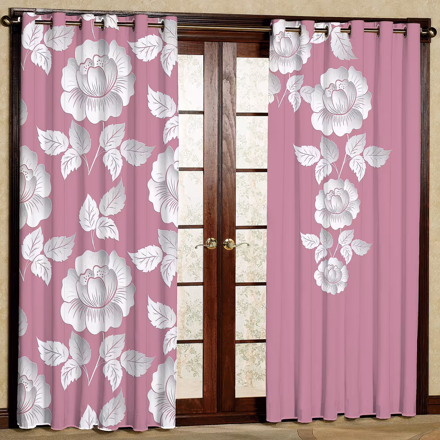 پرده مدل گل دار گل هازان پانچی کد 1285 سایز 140x200 سانتی متر