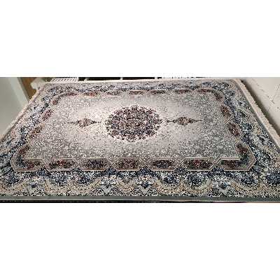 فرش ماشینی زمرد مشهد مدل تاج الماس زمینه طوسی