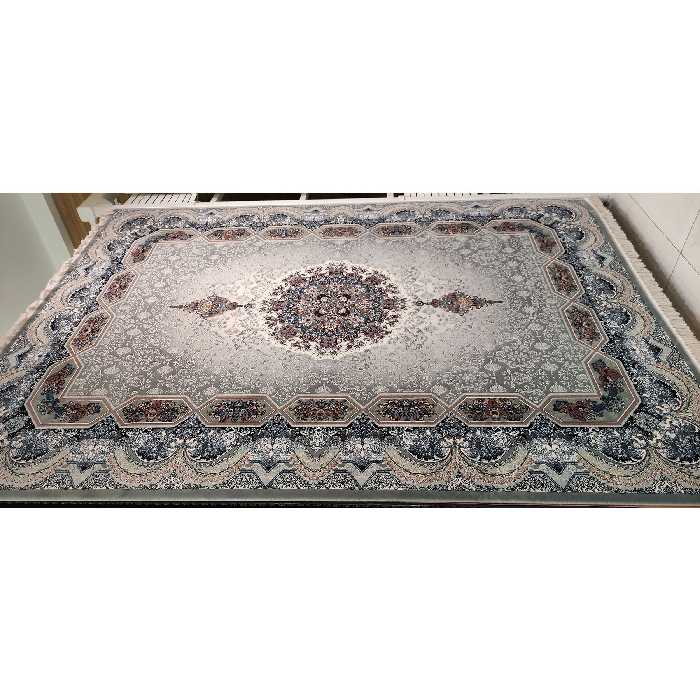 فرش ماشینی زمرد مشهد مدل تاج الماس زمینه طوسی