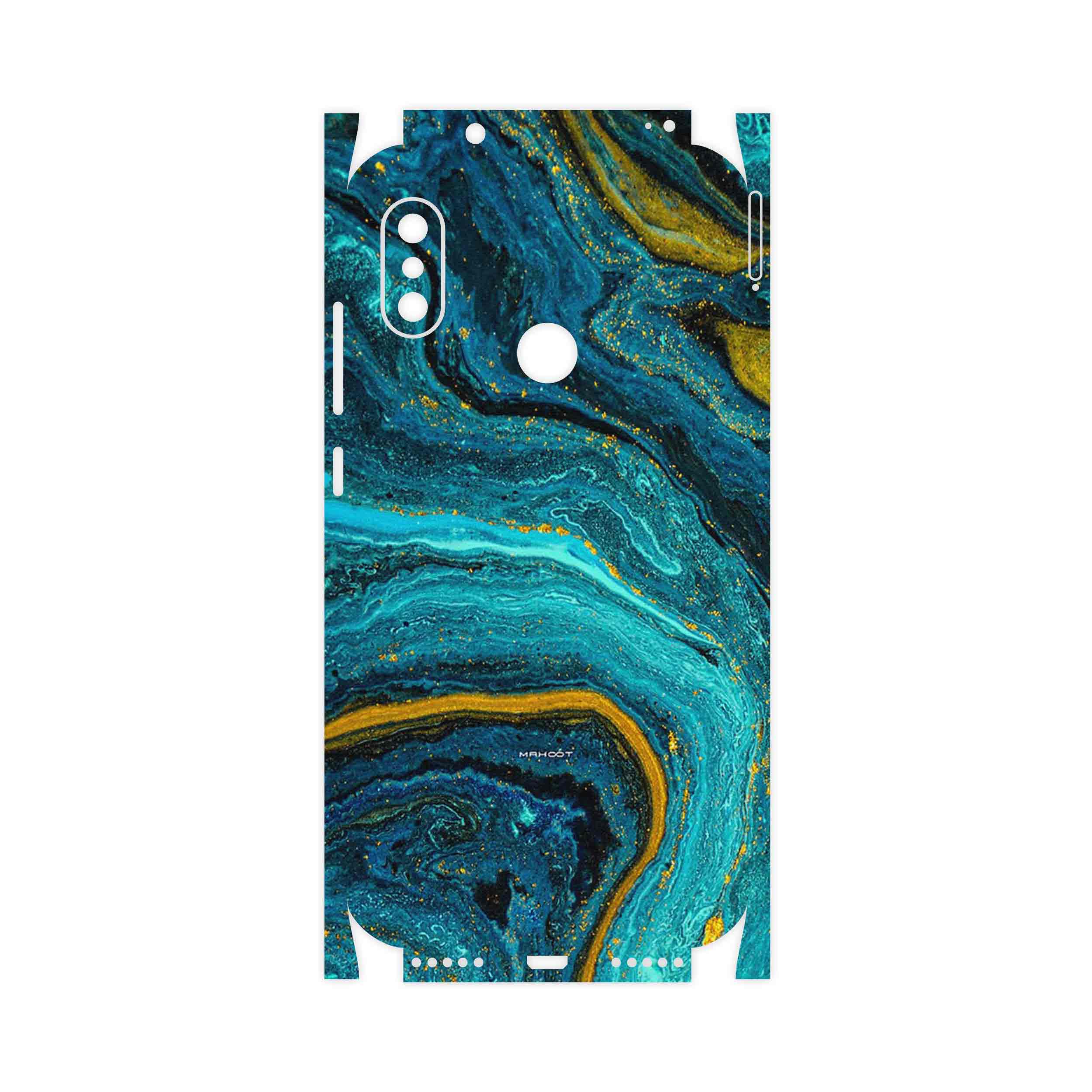 برچسب پوششی ماهوت مدل Turquoise marblewith golden streaks-FullSkin مناسب برای گوشی موبایل شیائومی Redmi Note 6 Pro