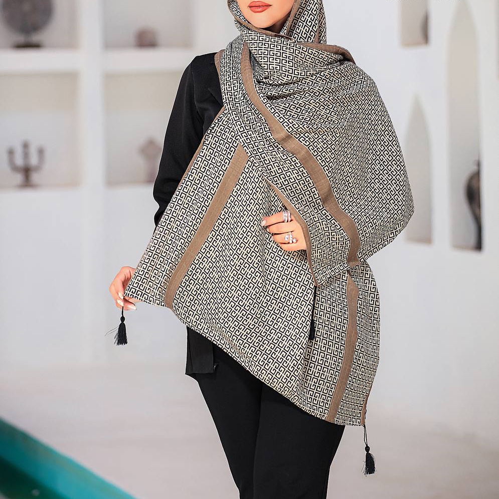 شال نخی با کیفیت پاییزه پارچه مربعی خیس منگوله دار