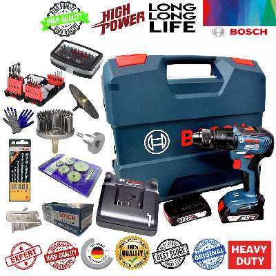 پیچ گوشتی شارژی چکشی بوش مدل GSB 18 V-50 Brushless 2AH مجموعه 14 عددی