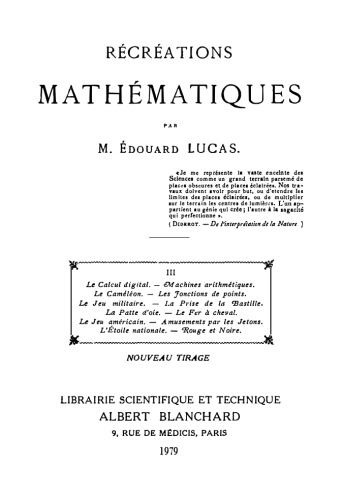 خرید و دانلود نسخه کامل کتاب Récréations mathématiques, volume 3