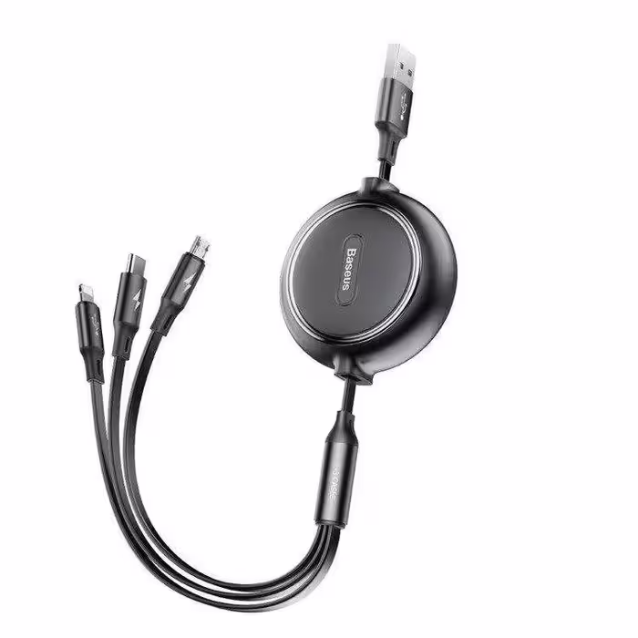 كابل تبديل USB به USB-C/microUSB/لايتنينگ باسئوس مدل CAMLT-BYG1 طول 1.2 متر