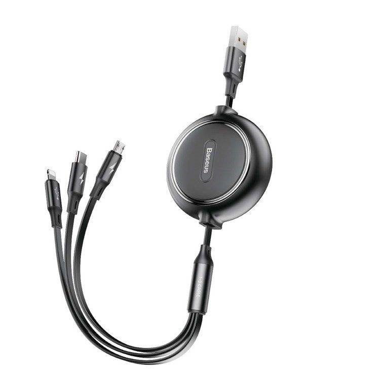 كابل تبديل USB به USB-C/microUSB/لايتنينگ باسئوس مدل CAMLT-BYG1 طول 1.2 متر