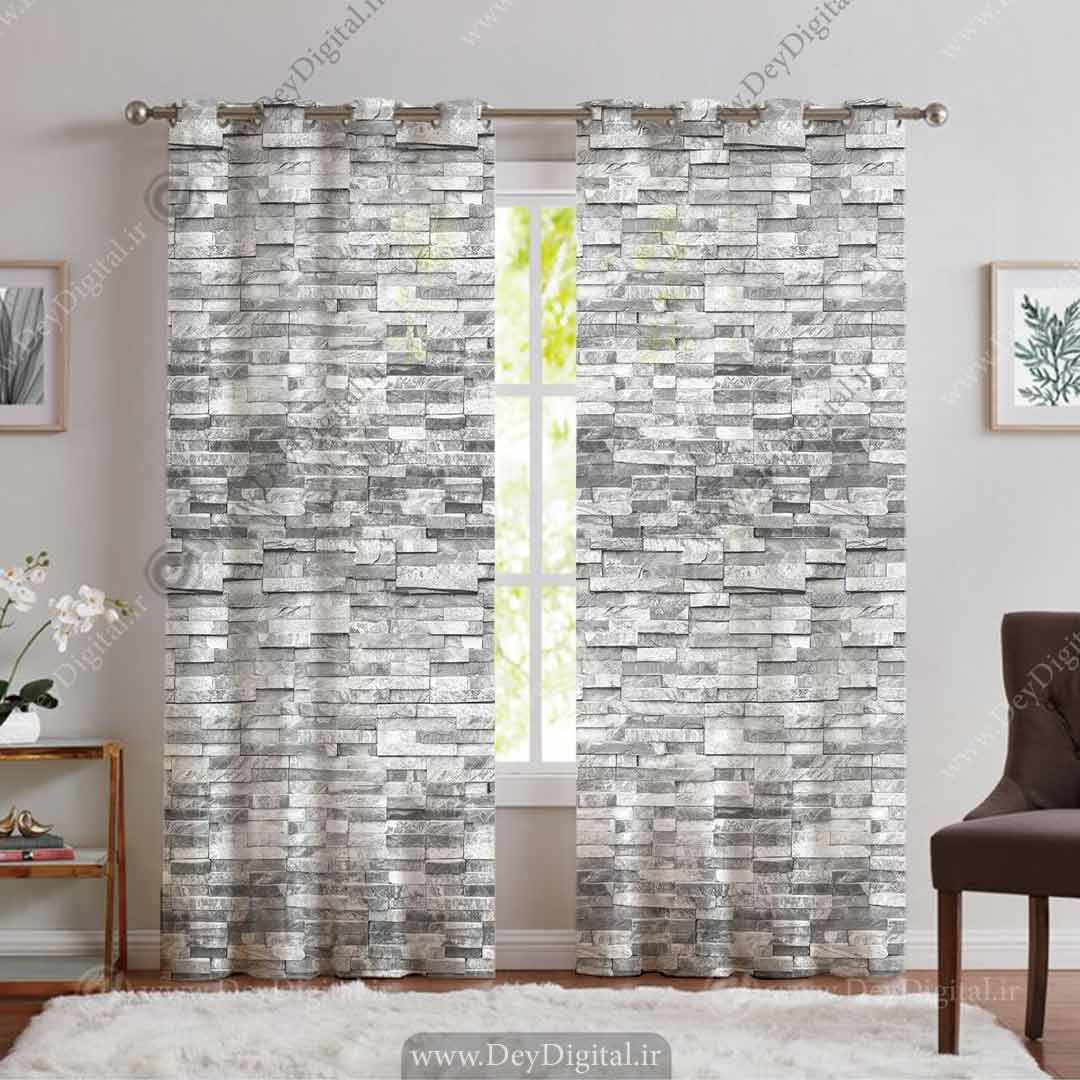 پرده چاپی طرح سنگ چین سفید pk-3346
