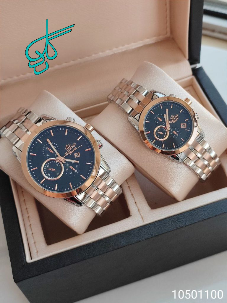 خرید ست ساعت مردانه و زنانه فلزی الگانس موتور ژاپن استیل رنگ ثابت کد 2115099 - ردگل