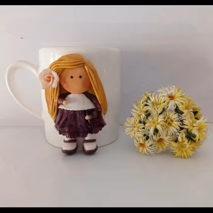 ماگ عروسکی  خمیرچینی