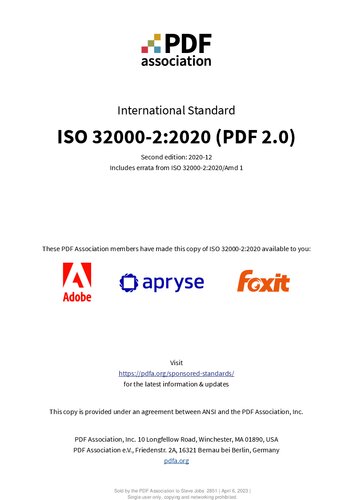 خرید و دانلود نسخه کامل کتاب ISO 32000-2:2020 — Document management - Portable document format - Part 2: PDF 2.0 (sponsored)