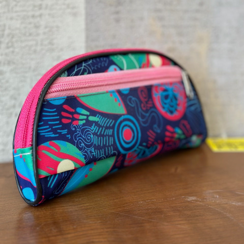 جامدادی پارچه ای دو زیپ اطلس - صورتی    