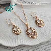 خرید نیم ست زنانه ژوپینگ نگین دار آبکاری شده رنگ ثابت ضد حساسیت کد 1715326 - ردگل