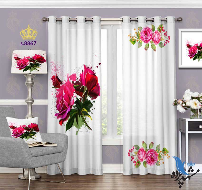 پرده پانچ طرح نقاشی گل رز با پس زمینه ساده کد s8867