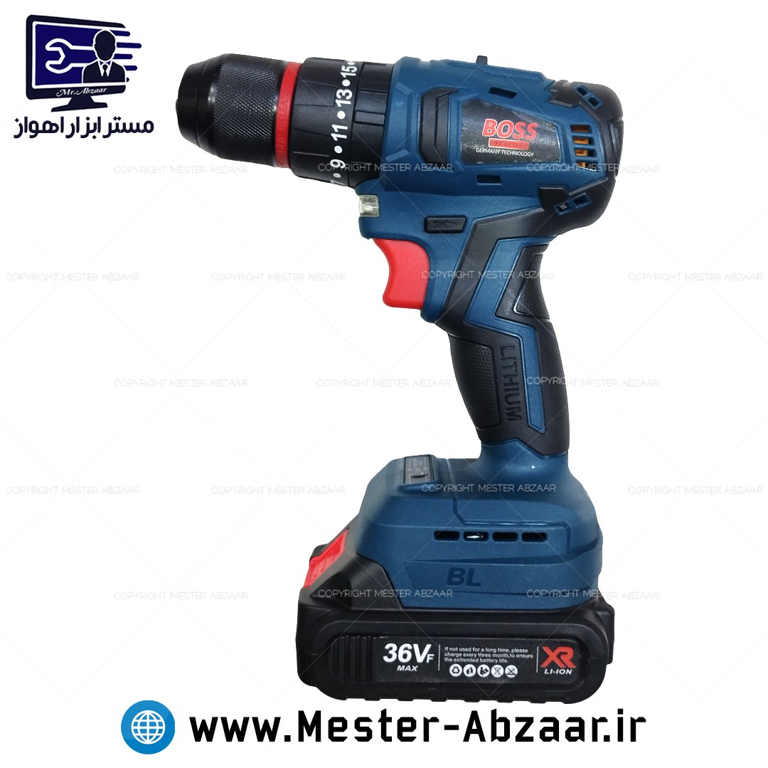 دریل پیچ گوشتی چکشی شارژی سه نظام فلزی 36 ولت براشلس باس جدید مدل BOSS 18-40NM