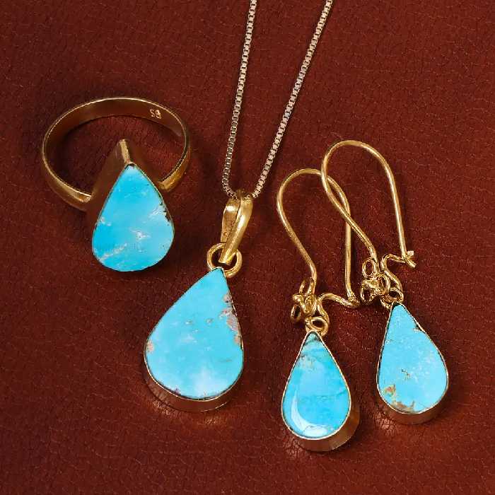 نیم ست فیروزه زنانه کد 21066 - جواهری مشاهیر