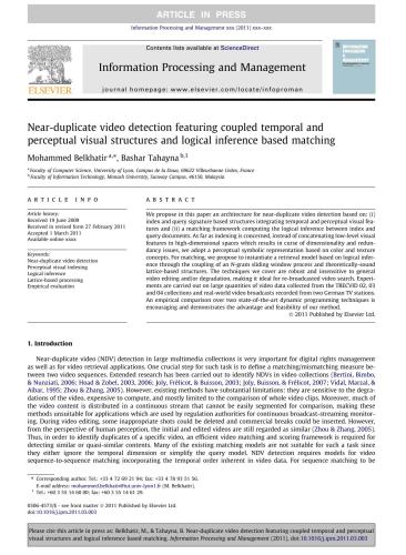 خرید و دانلود نسخه کامل کتاب Near-duplicate video detection featuring coupled temporal and perceptual visual structures and logical inference based matching