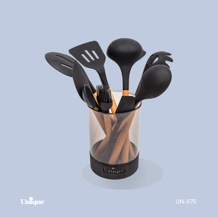 ست کفگیر و ملاقه 10 پارچه سیلیکون چوبی یونیک کد محصول: UN-1175