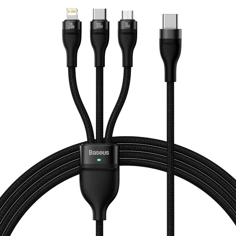 کابل تبدیل USB-C به USB-C / microUSB / لایتنینگ بیسوس مدل Flash Series II CB000004 100W طول 1.5 متر | کالا مکس