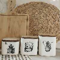 ست بانکه سه عددی سرامیک مربع عکس دار در چوبی