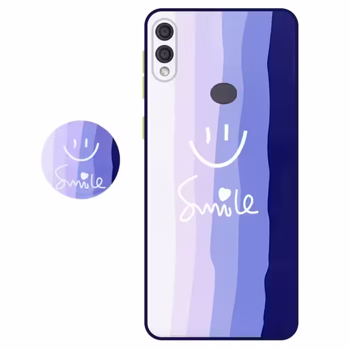 کاور سه بعدی رینبو تم آبی Rainbow Blue Theme مناسب برای گوشی Samsung Galaxy A20 / A30 مدل دکمه رنگی محافظ لنزدار به همراه پاپ سوکت طرح رنگین کمانی زنانه و مردانه