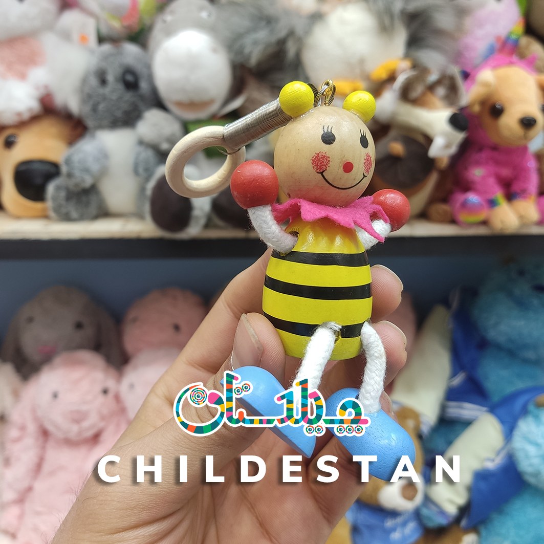 عروسک آویز چوبی فنری طرح زنبورعسل