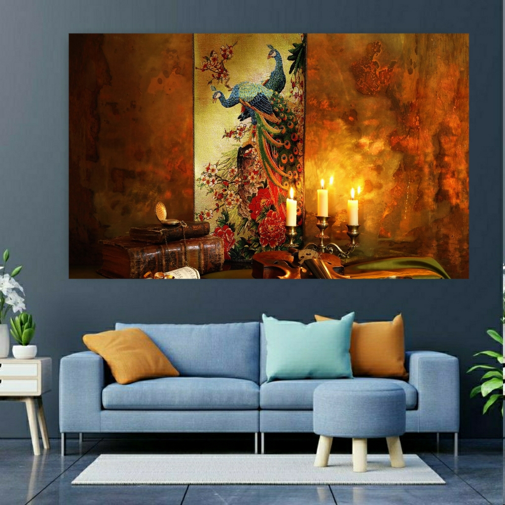 تابلو بوم طرح کلاسیک طااووس و ویولن مدل SDB314