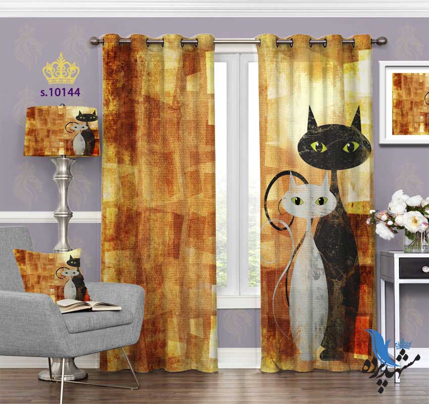 پرده پانچ کودکانه طرح جفت گربه S10144