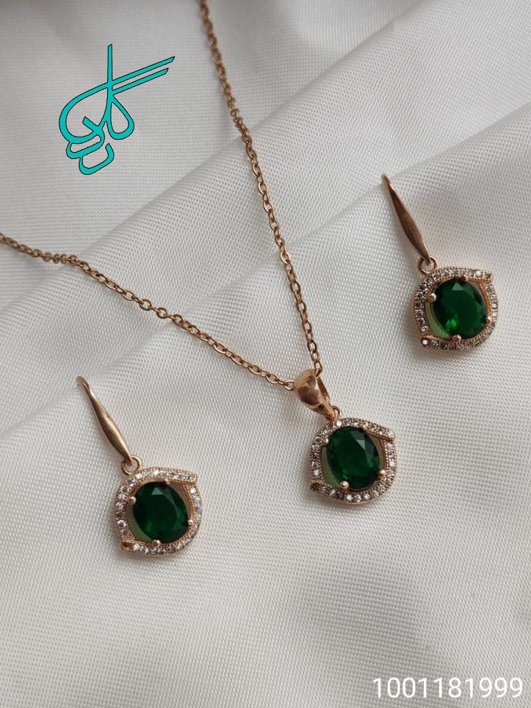 خرید نیم ست زنانه نگین دار به همراه زنجیر کد 1715035 - ردگل