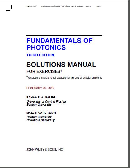 خرید و دانلود نسخه کامل کتاب Fundamentals of Photonics, 2 Volume Set, 3rd Edition [Solutions Manual]