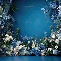 بک دراپ عکاسی عروس با گل آبی | گرافیک با طعم تربچه