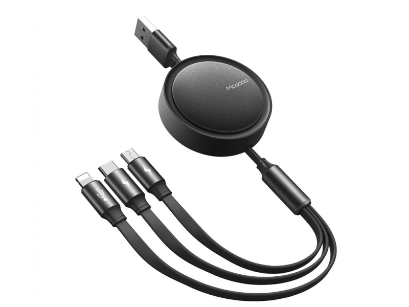 کابل شارژسه سر مک دودو Mcdodo CA-725 3in1 Retractable Charging Cable 1.2M مشکی