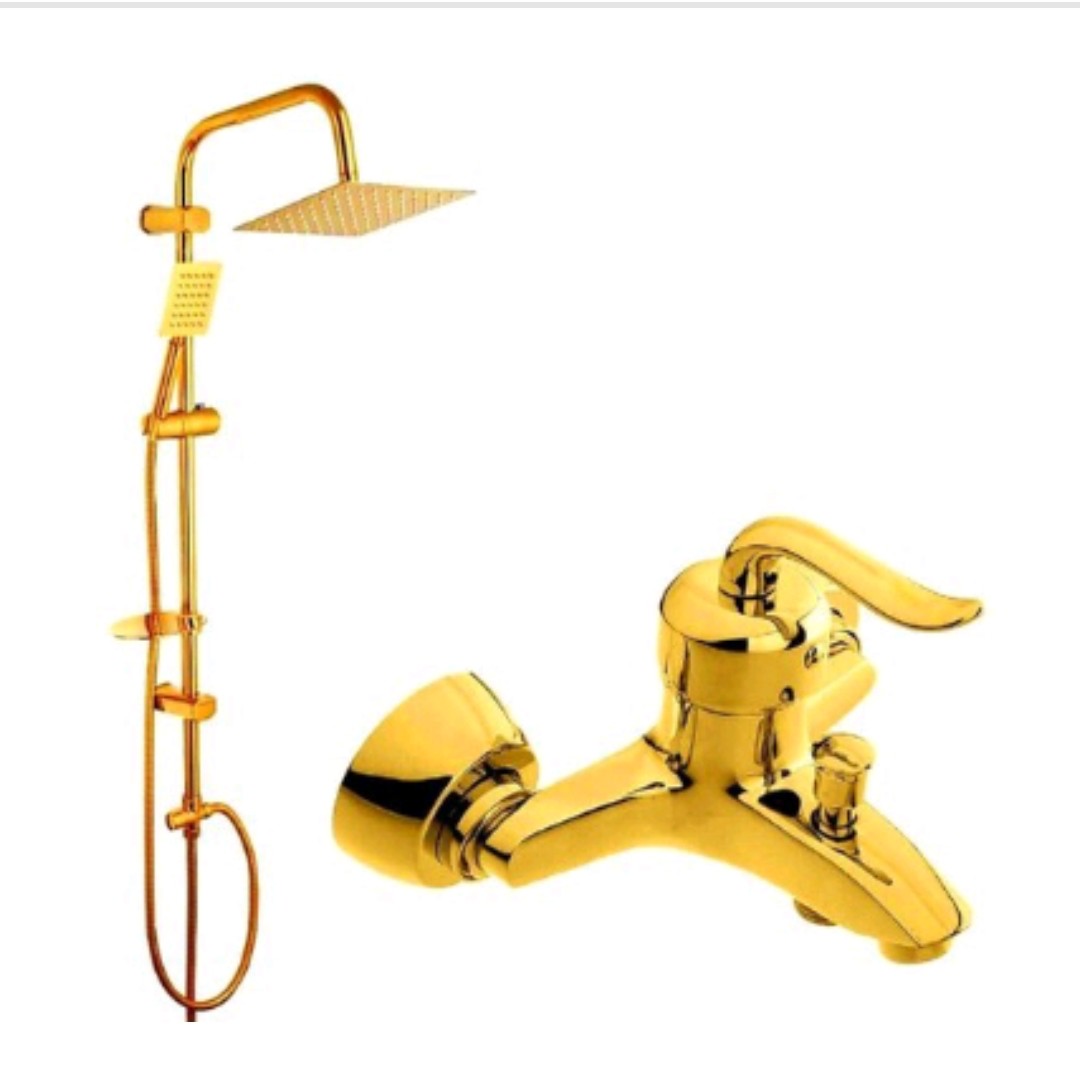 شیر دوش قاجاری طلایی با علم دوش دوکاره مربع طلایی 