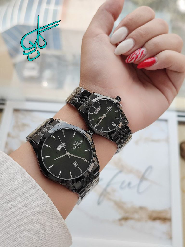 خرید ست ساعت مردانه و زنانه الگانس موتور ژاپن دو تقویمه استیل درجه یک دو قفله مخفی رنگ ثابت دارای رنگ بندی کد 2116243 - ردگل